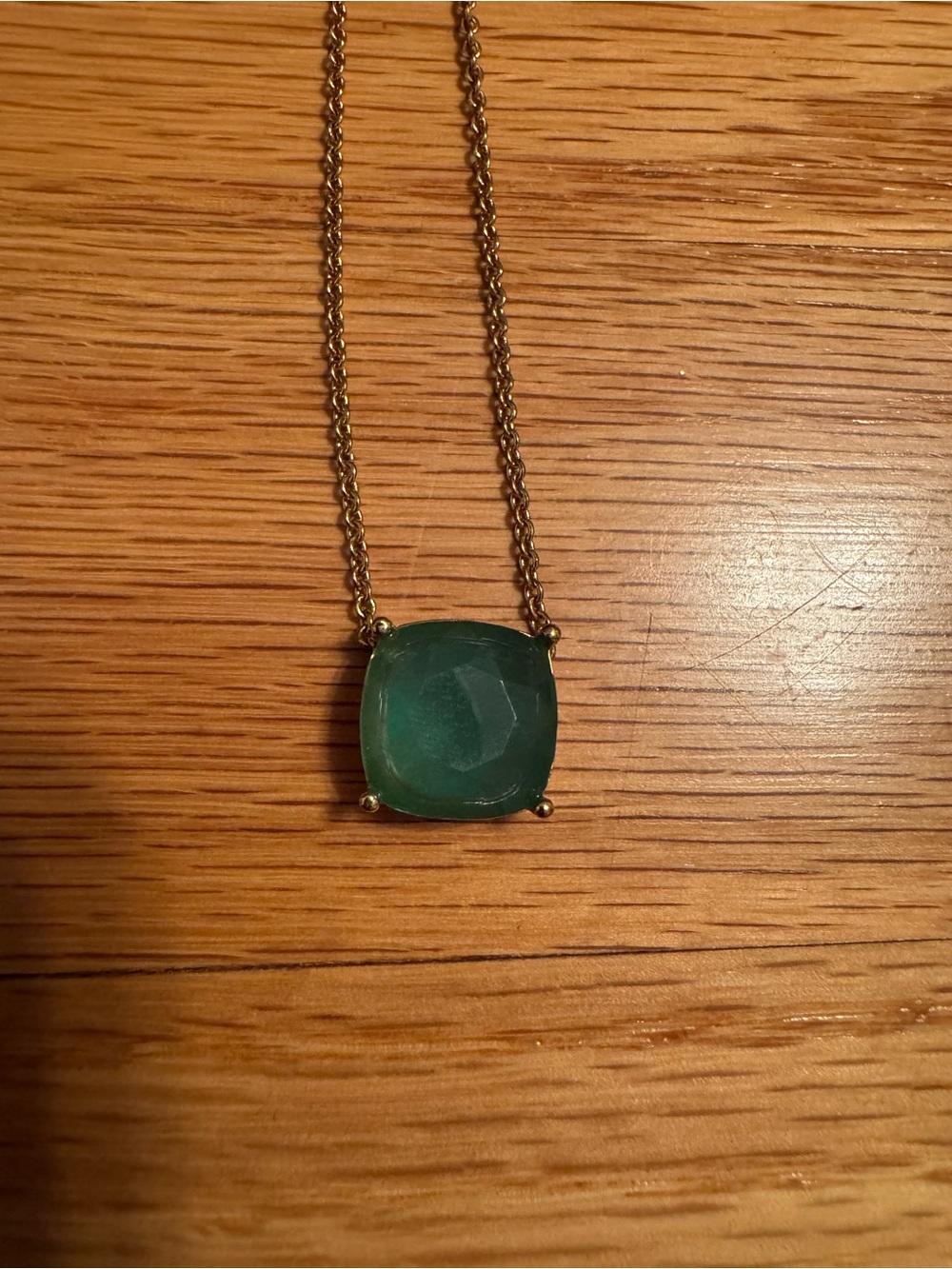 kate spade Gold-Tone Necklace with Green Cushion Stone Pendant